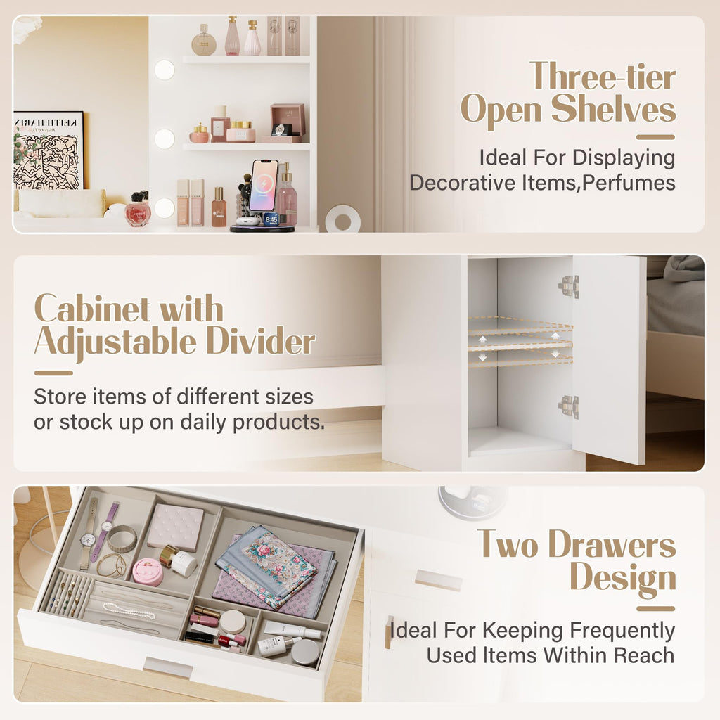 White Vanity Desk with Mirror & Charging Station Z340487
