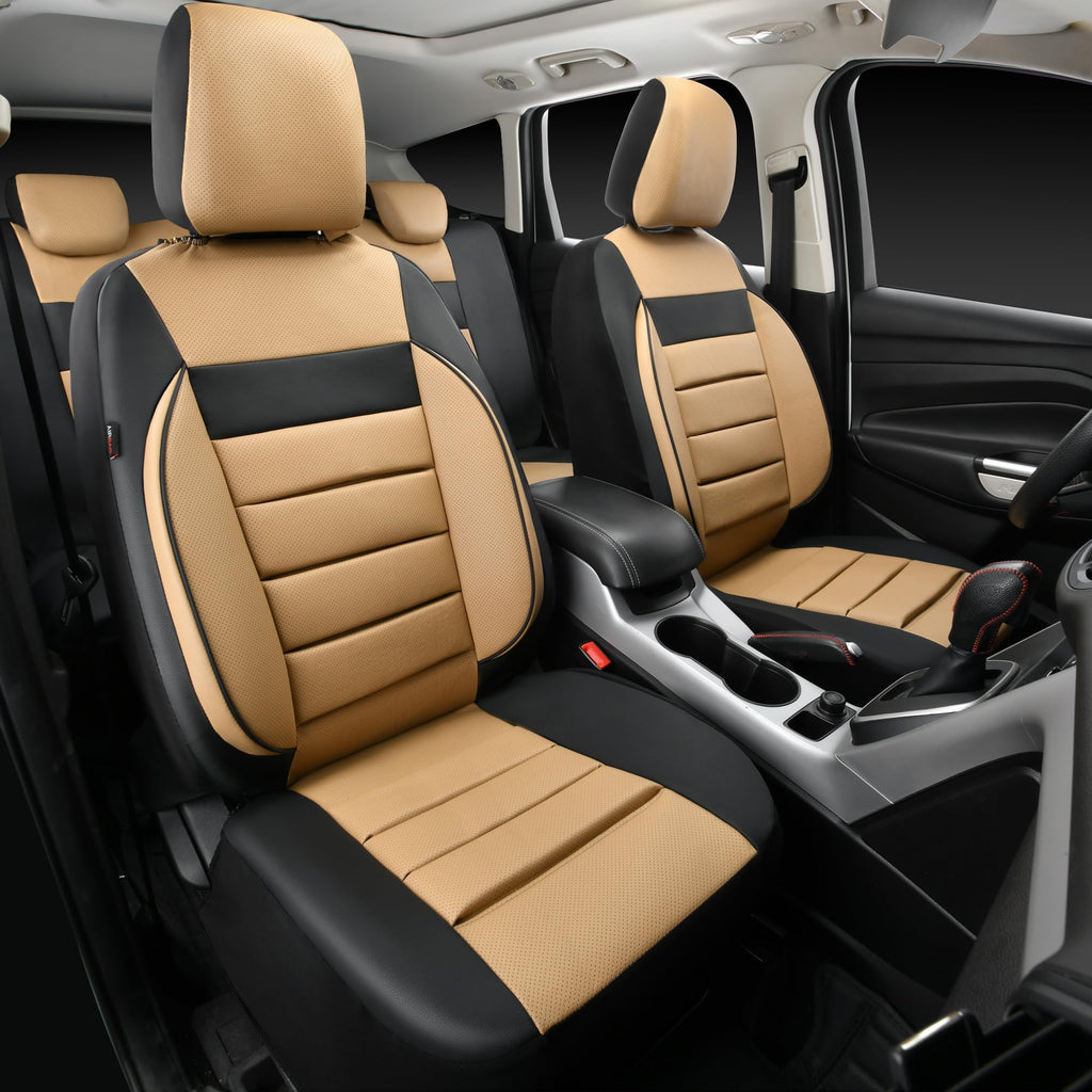 Leather Seat Covers Full Set Universal Water Resistant Beige Black O108