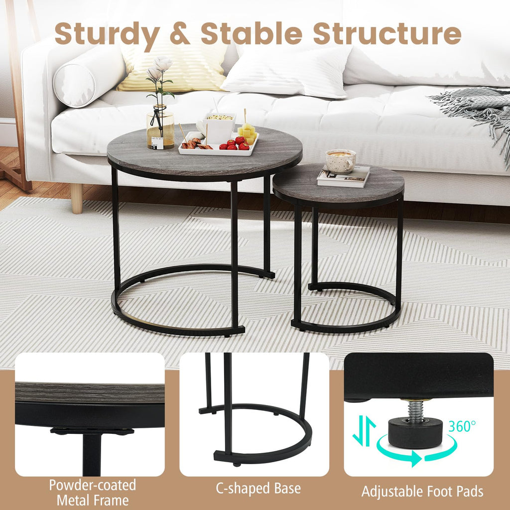Round Nesting Coffee Table Set of 2 Grey Oak I901581