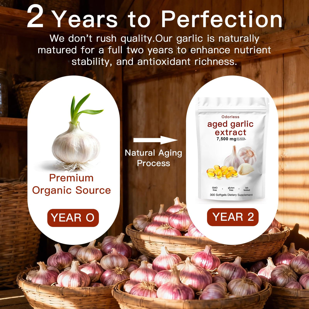 7500mg Organic Garlic Capsules Supplement, Vegetarian, Non-GMO, 300 Count X1627