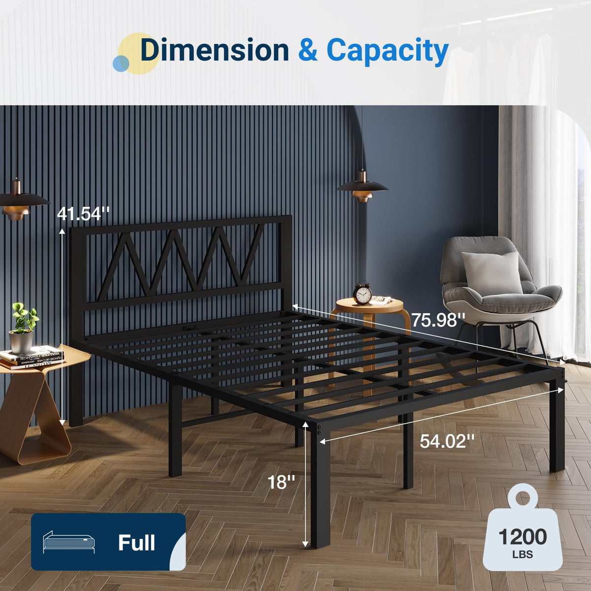 18 Inch Full Size Metal Platform Bed Frame with Headboard M973