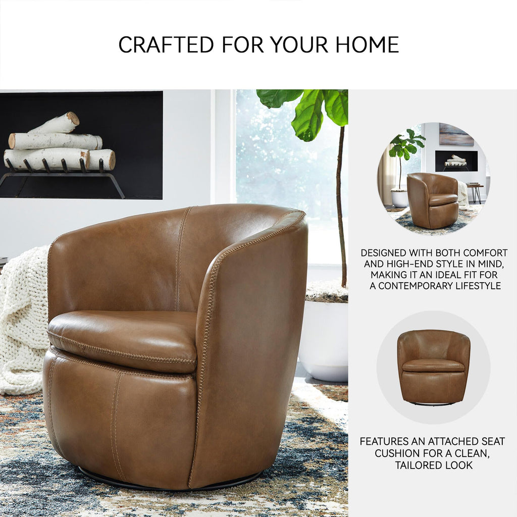 Top Grain Leather Swivel Barrel Chair Z910