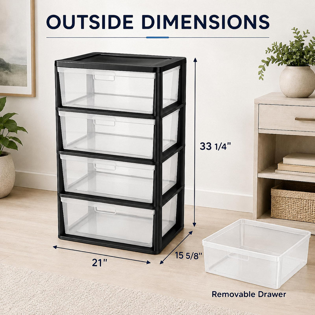 Wide 4 Drawer Plastic Storage Tower Organizer C905