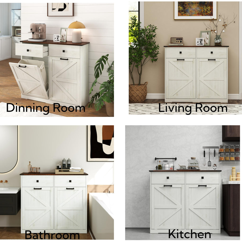 Antique White Double Tilt Out Trash Cabinet with 2 Drawers E97088