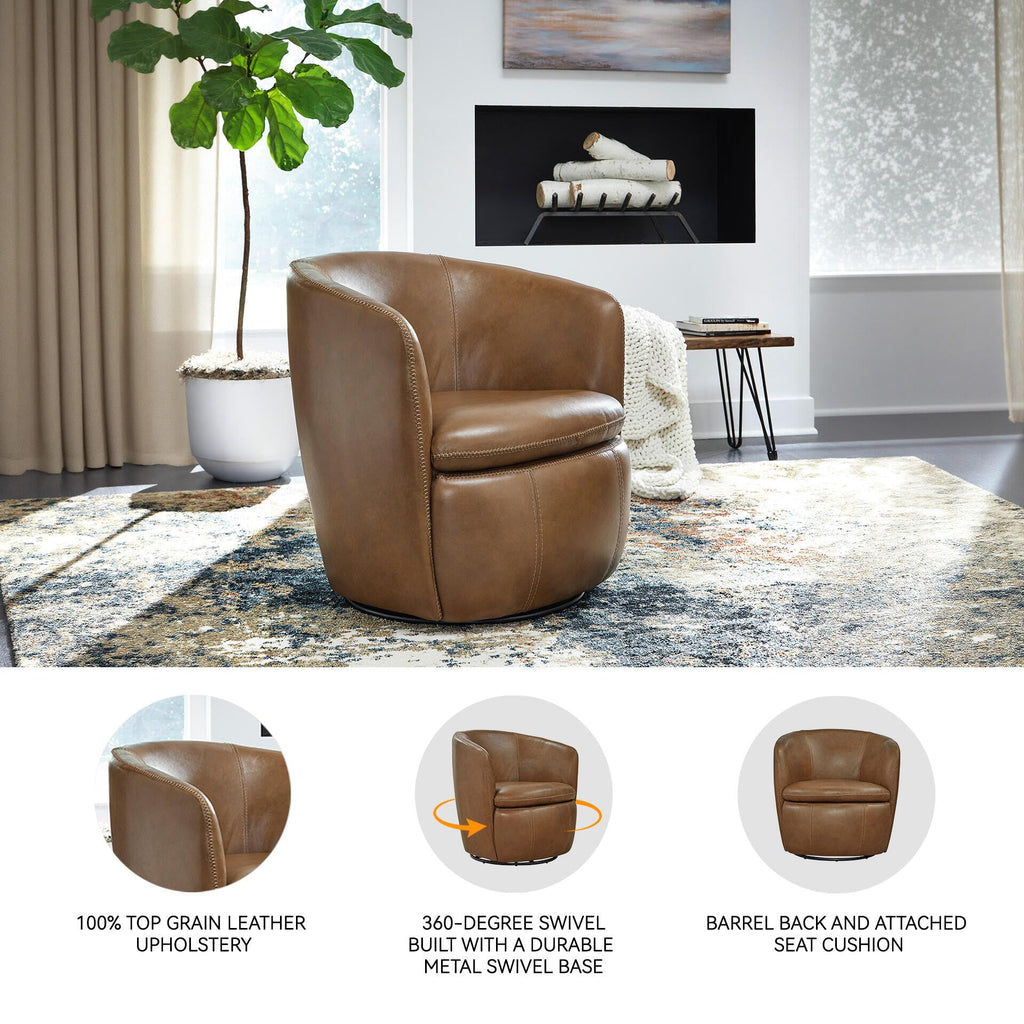 Top Grain Leather Swivel Barrel Chair Z910