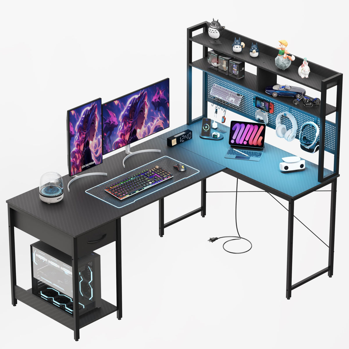 L Shaped Gaming Desk with Hutch I986551