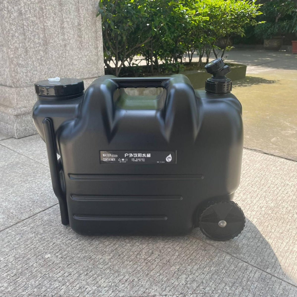 Black Portable Water Tank with Faucet and Wheels Q331
