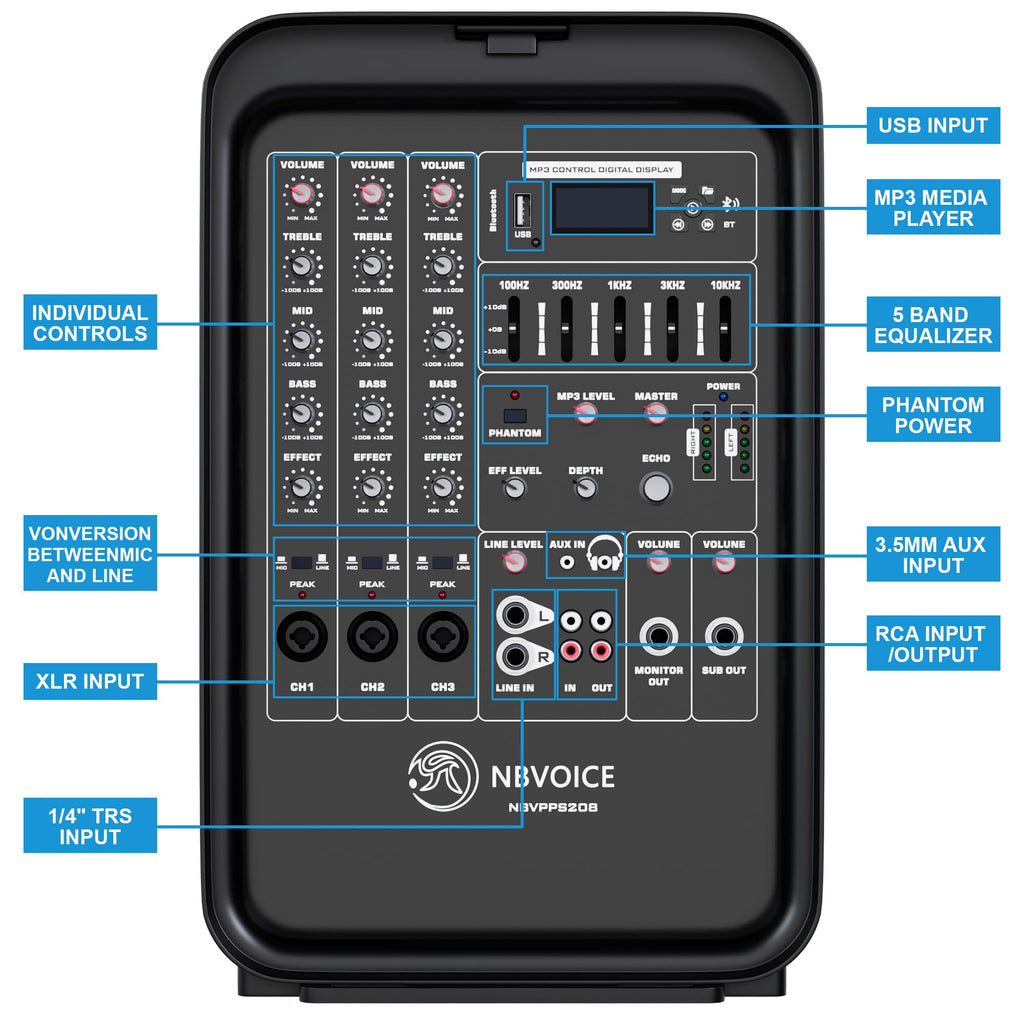 Portable All-in-One 2-Way PA System with 8-Channel Mixer L86122