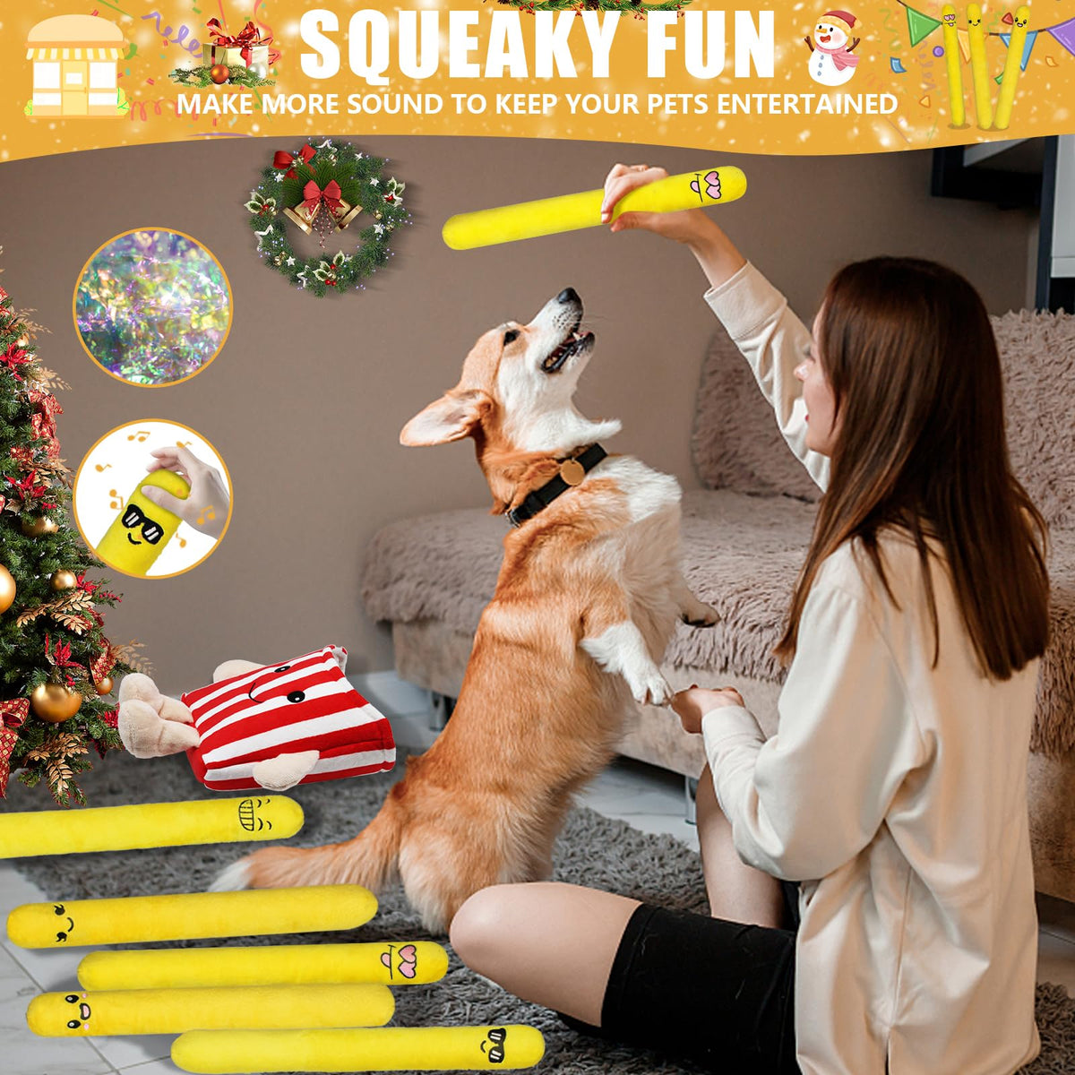 5 Pack Plush Dog Chew Toys N339737