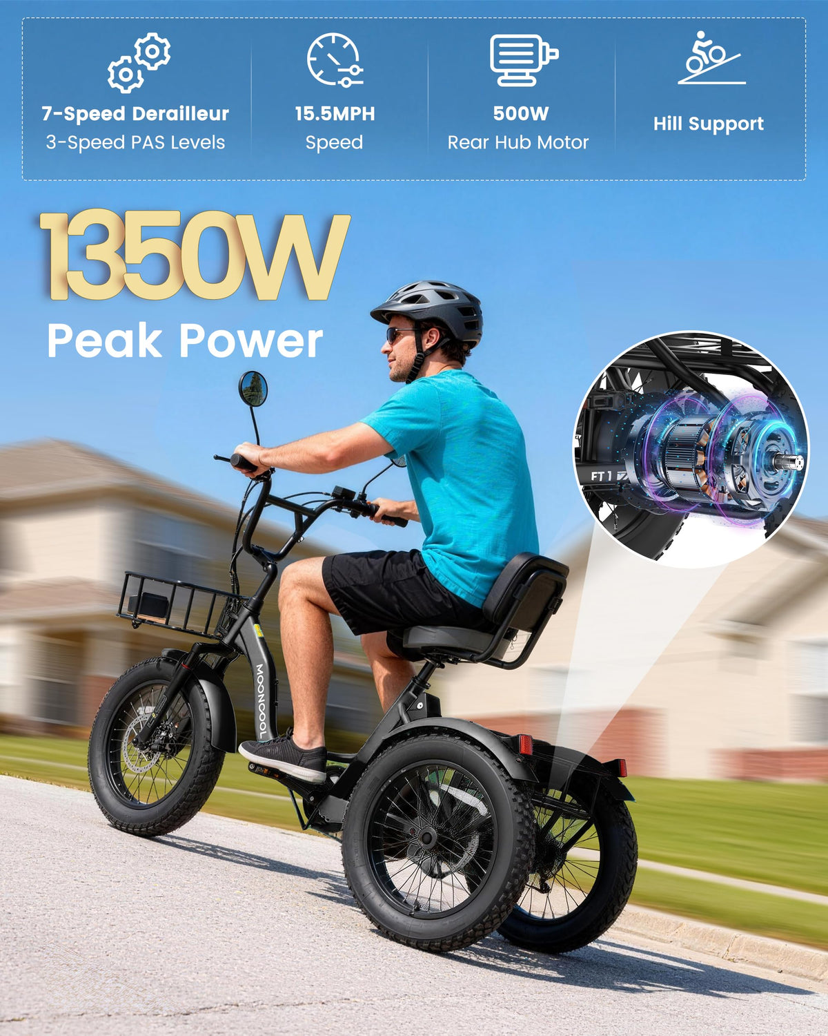 20" Fat Tire 7 Speed Folding Electric Trike I54066