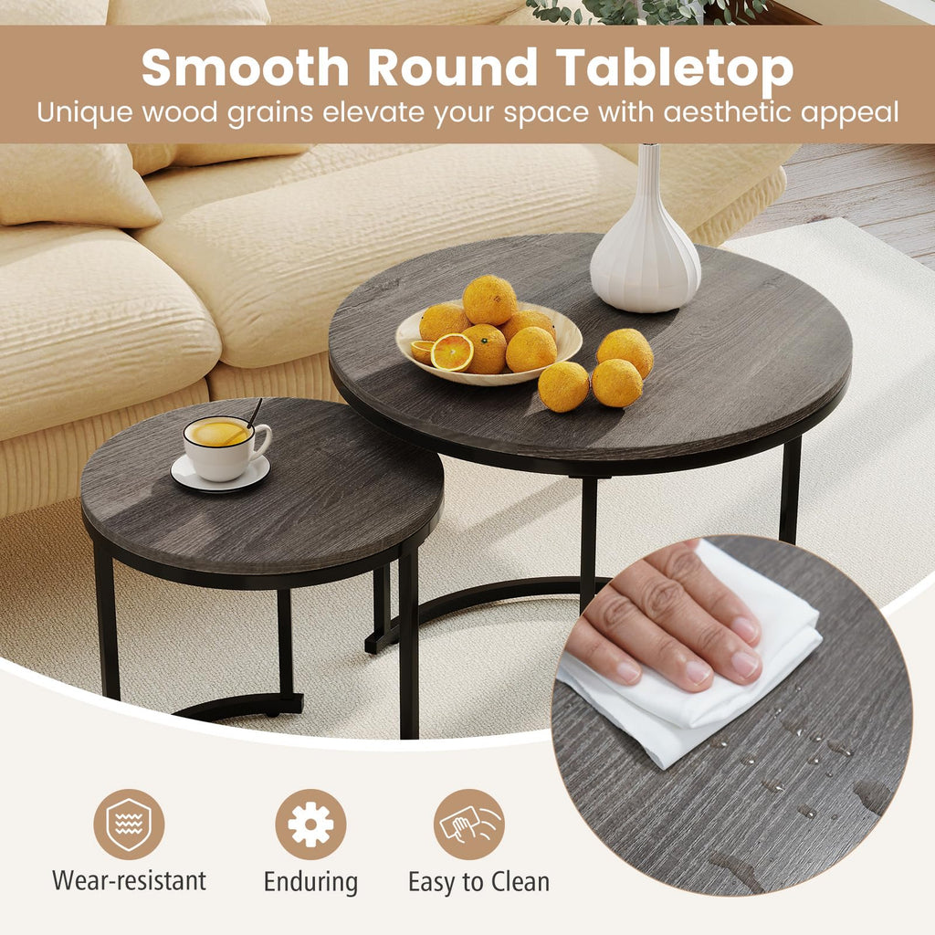 Round Nesting Coffee Table Set of 2 Grey Oak I901581