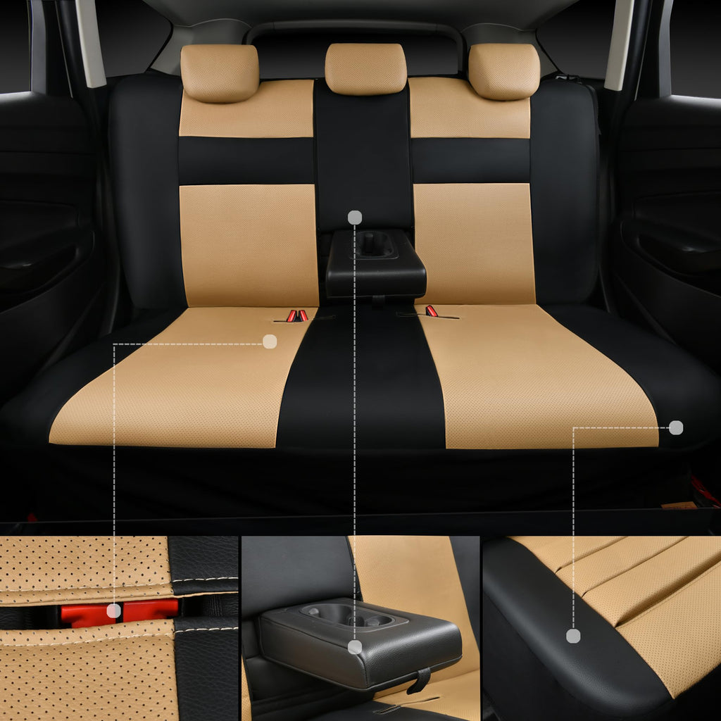 Leather Seat Covers Full Set Universal Water Resistant Beige Black O108