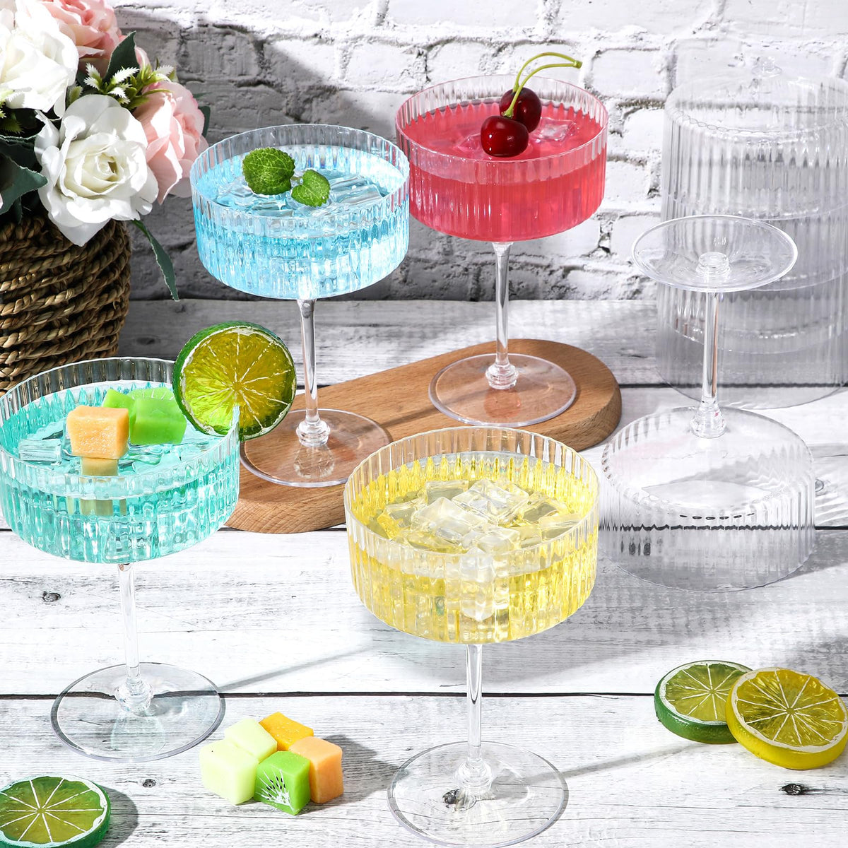 6 Pcs 10 oz Clear Plastic Martini Glasses Q284734