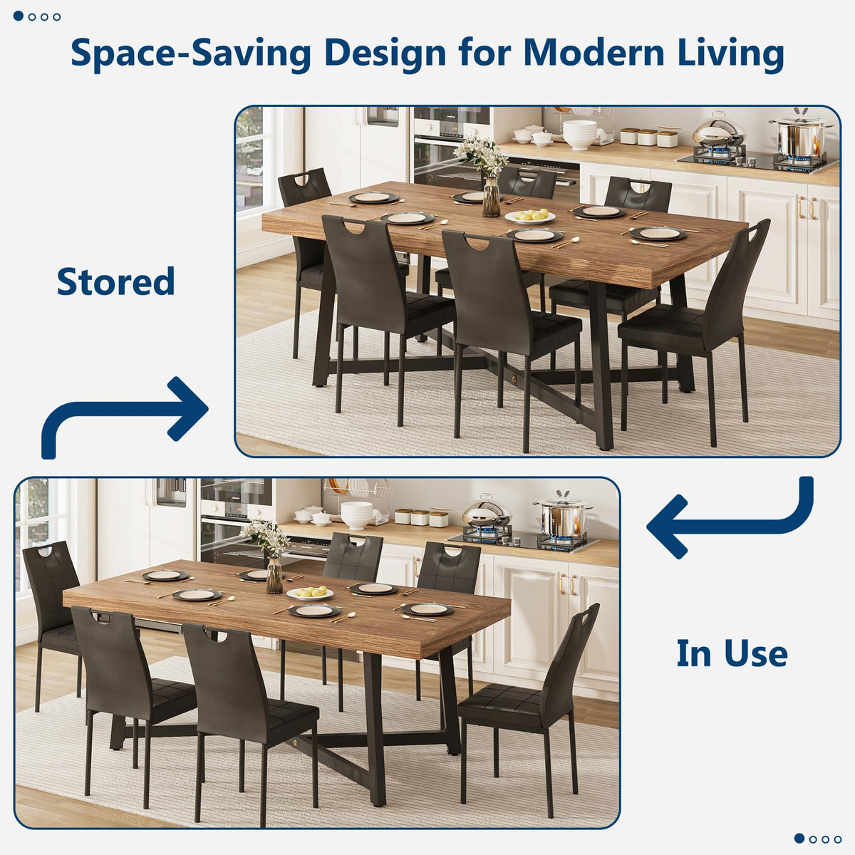 7 Pcs 71 inch Farmhouse Dining Table with Chairs Set for 6 Walnut L17080