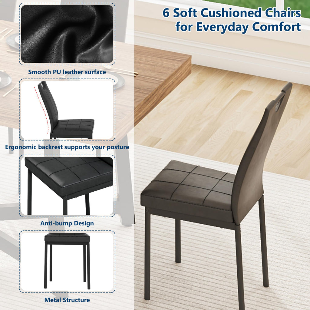 7 Pcs 71 inch Farmhouse Dining Table with Chairs Set for 6 Walnut L17080