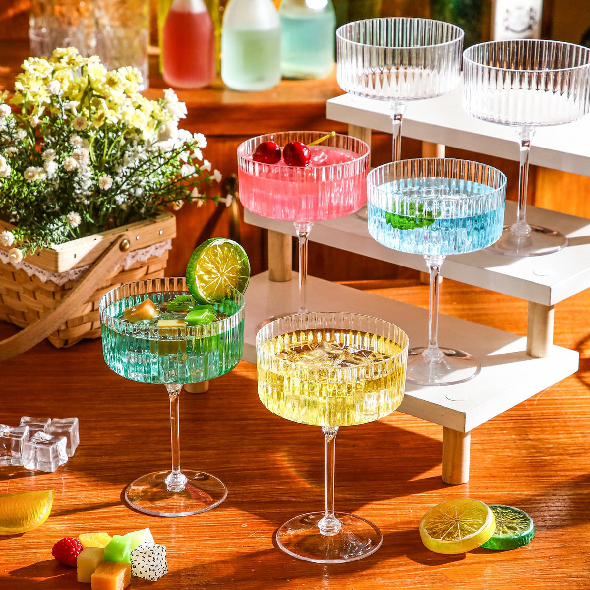 6 Pcs 10 oz Clear Plastic Martini Glasses Q284734
