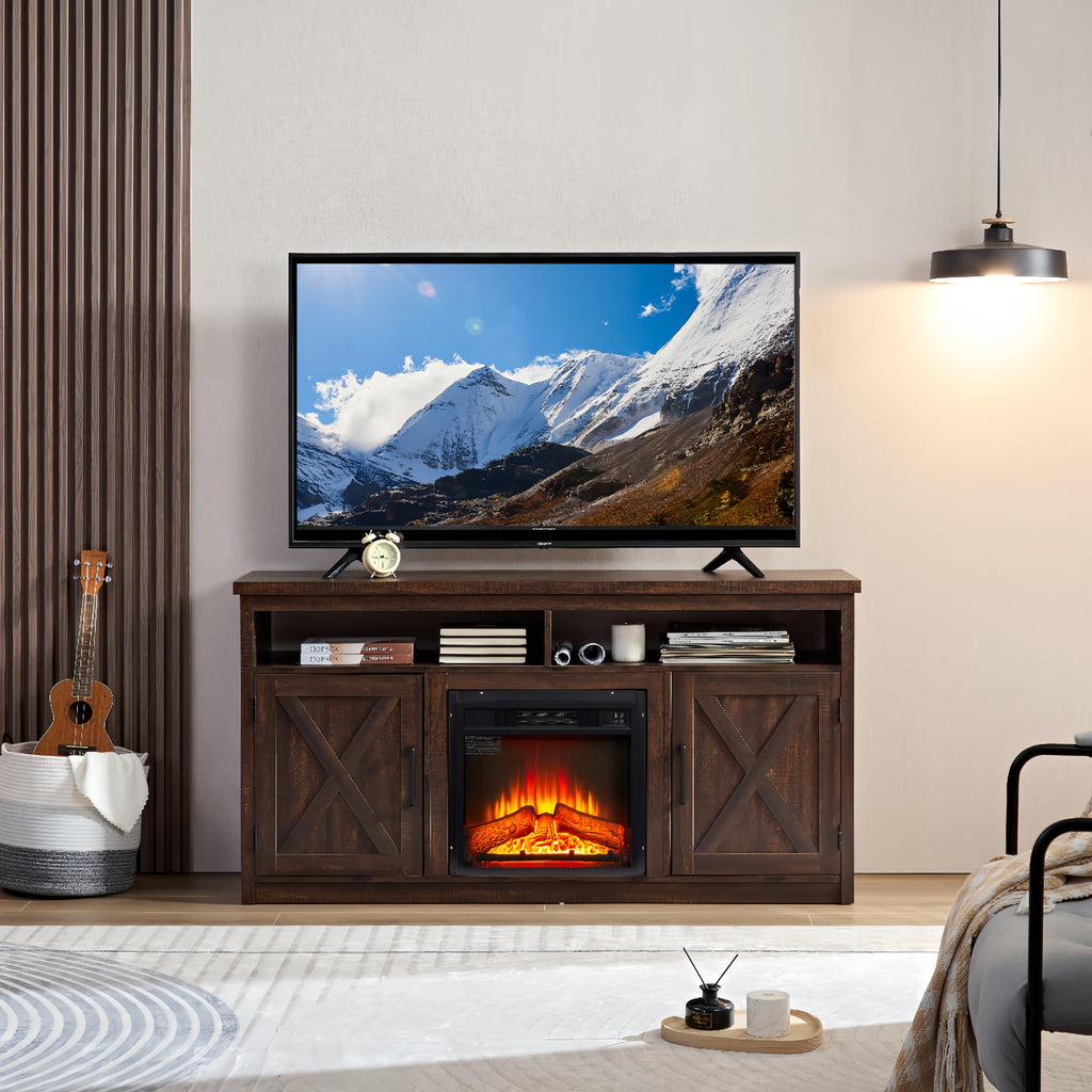 Farmhouse TV Media Stand with 18" Fireplace Insert, Espresso X16712