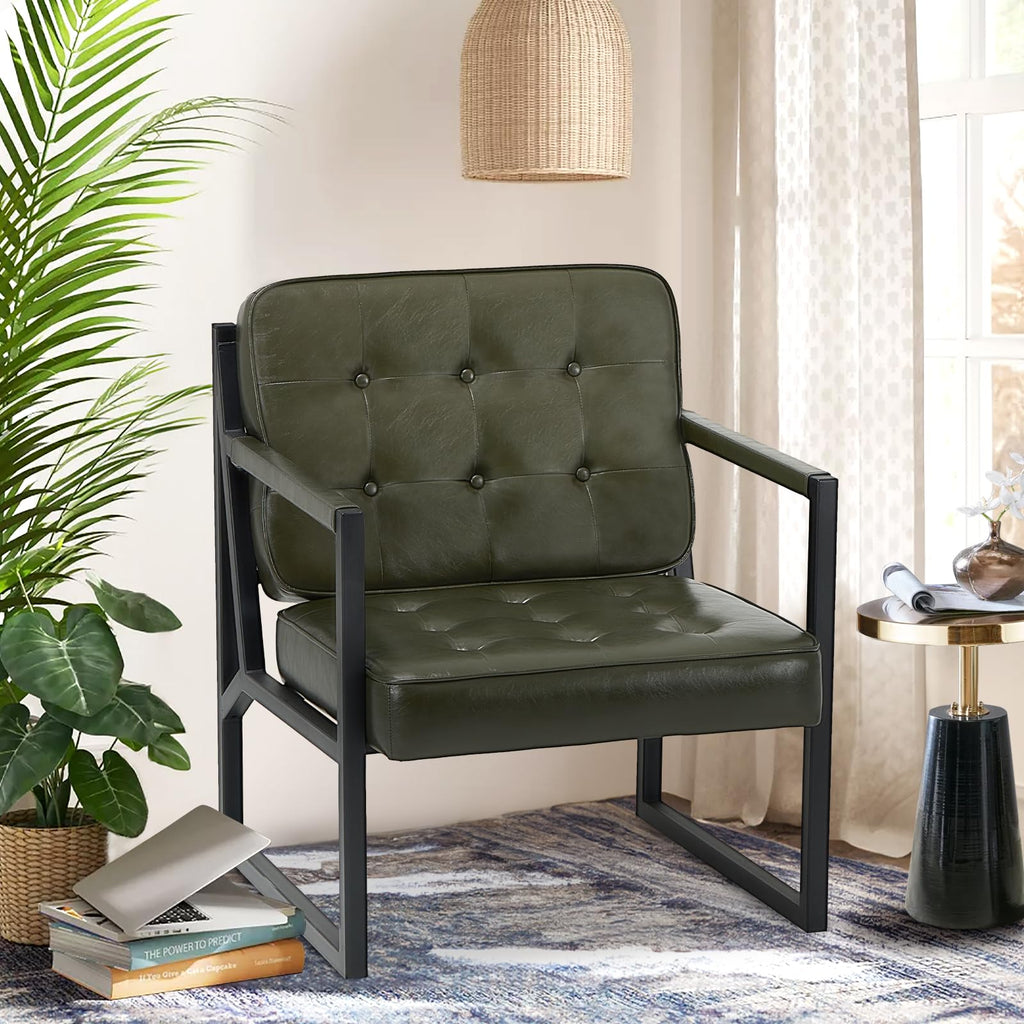 Green Leather Accent Chair Set of 2 O1495