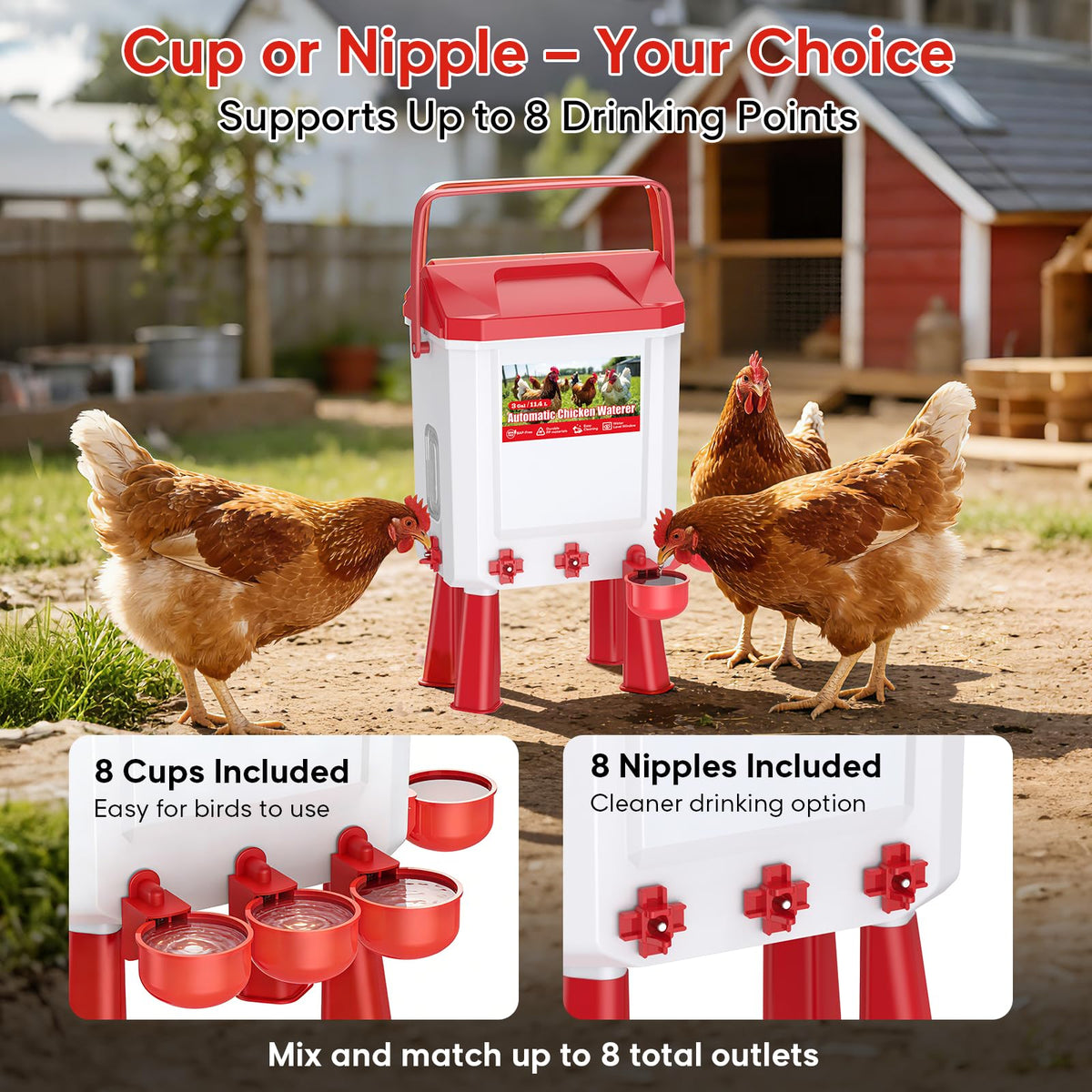 Automatic Chicken Waterer with Float Valve, 3 Gallons Q8668