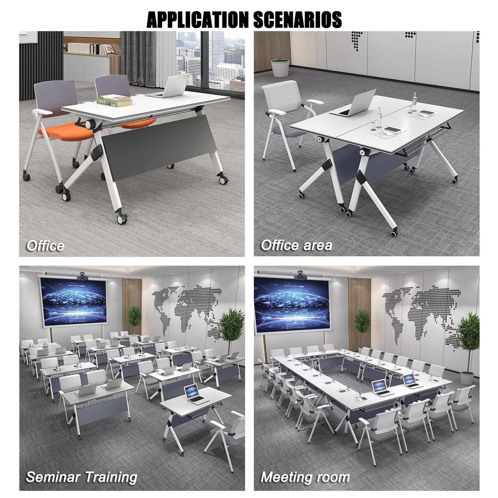 Portable Folding Conference Table with Storage and Wheels B9029