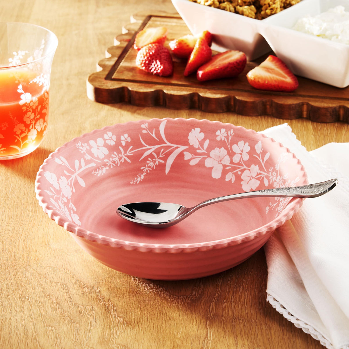 12-Piece Pink Bamboo Melamine Dinnerware Set Y12235