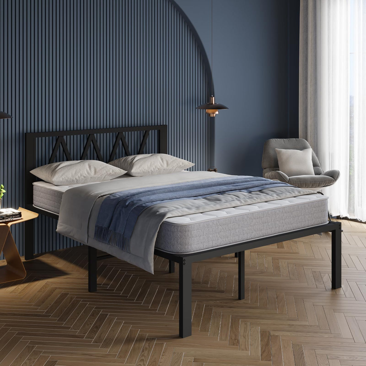 18 Inch Full Size Metal Platform Bed Frame with Headboard M973