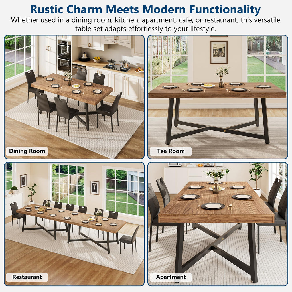 7 Pcs 71 inch Farmhouse Dining Table with Chairs Set for 6 Walnut L17080