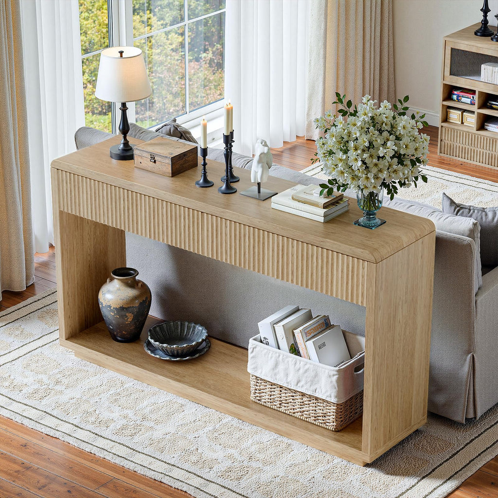 59'' Oak Console Table with Drawers V656