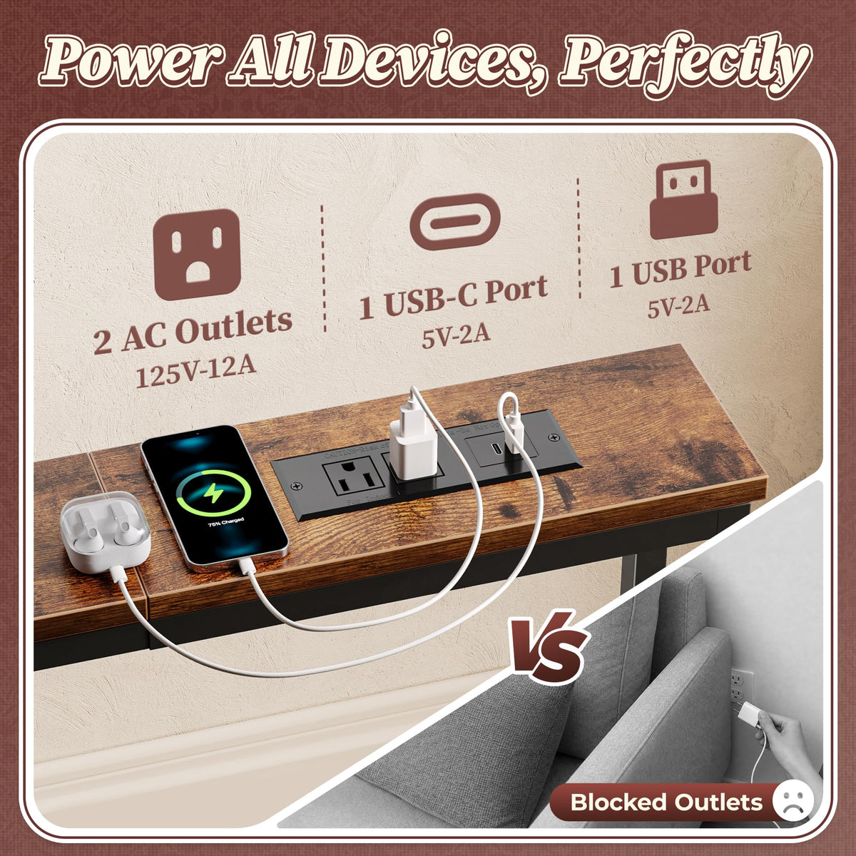 70.8 Inch Console Table with Charging Station B736