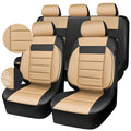 Leather Seat Covers Full Set Universal Water Resistant Beige Black O108