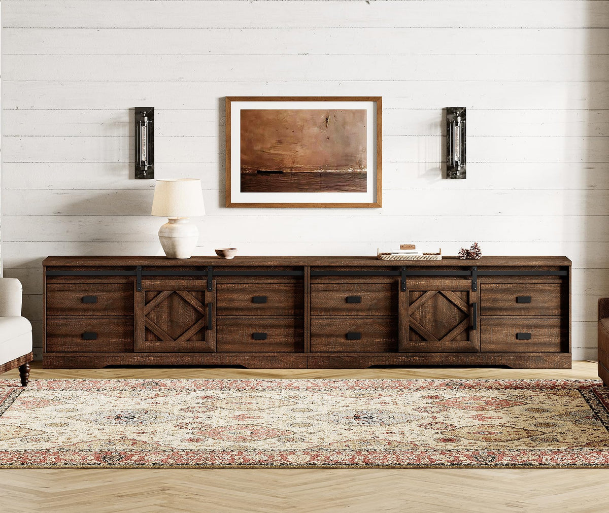60 inch Farmhouse TV Stand with Drawers & Storage Cabinet Z15425