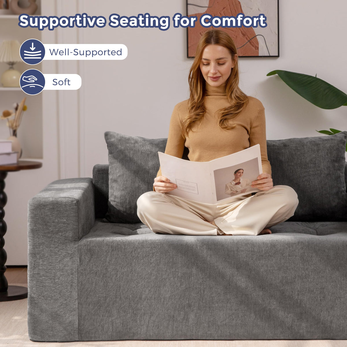 Light Grey Chenille Modular Sofa Couch O96927