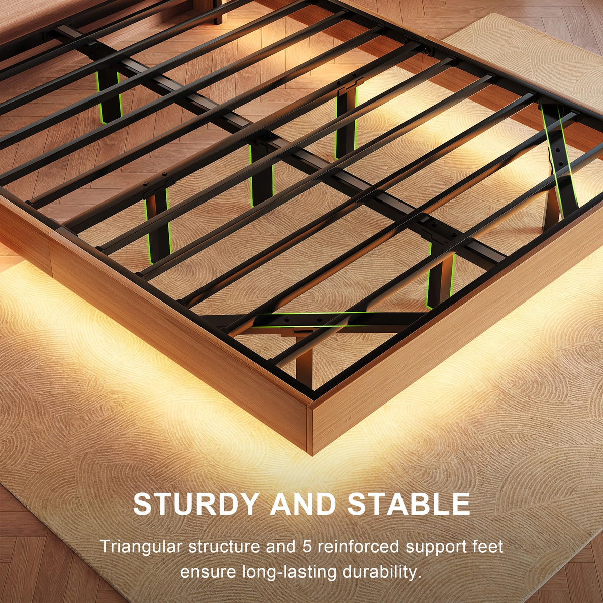 Full Size Floating Bed Frame with LED Light and Charging Station G8148