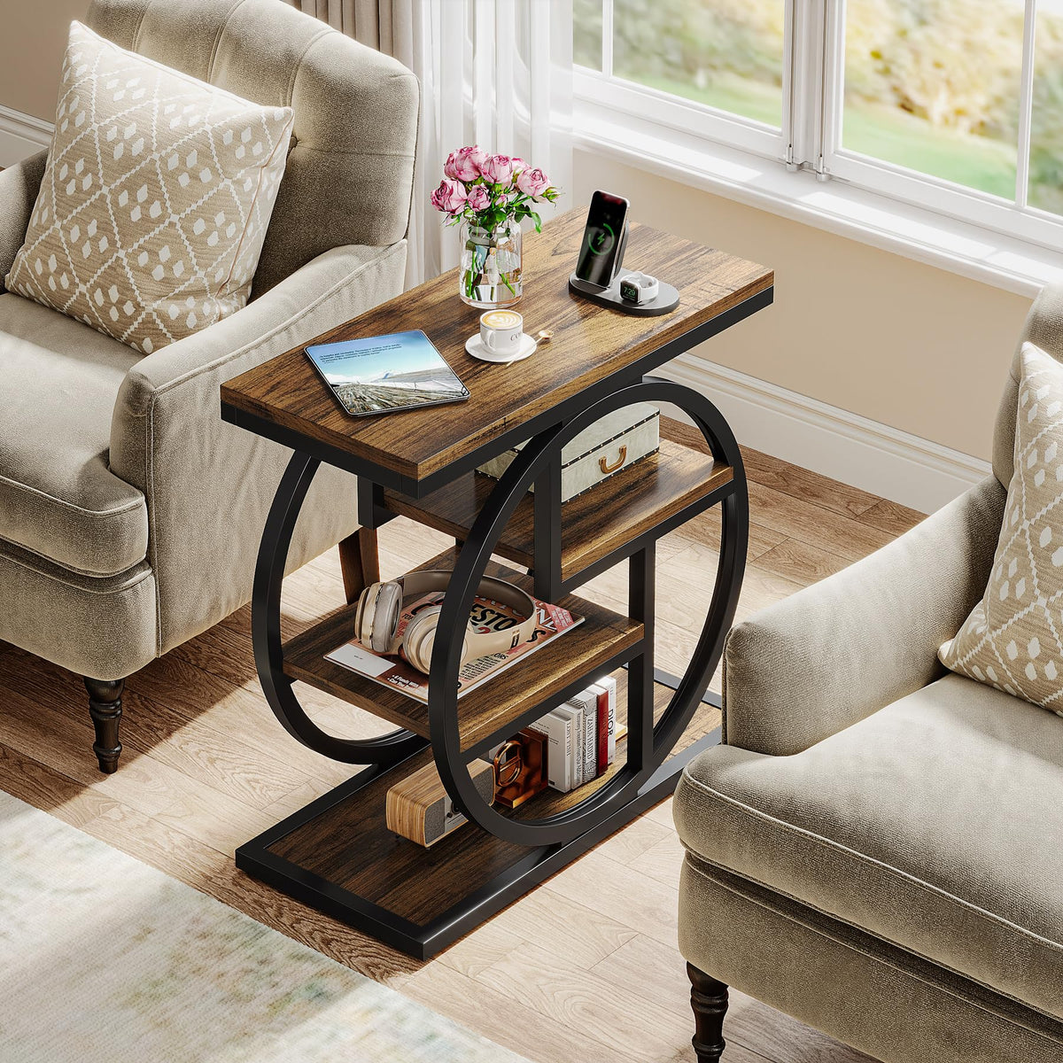 4-Tier Narrow Side Table with Storage Shelves M7473