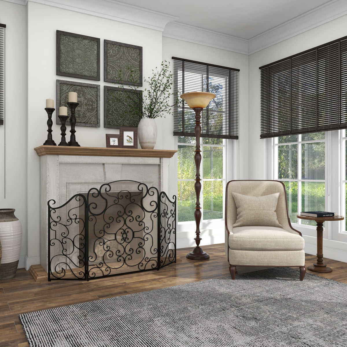 Metal 3 Panel Fireplace Screen Q17495