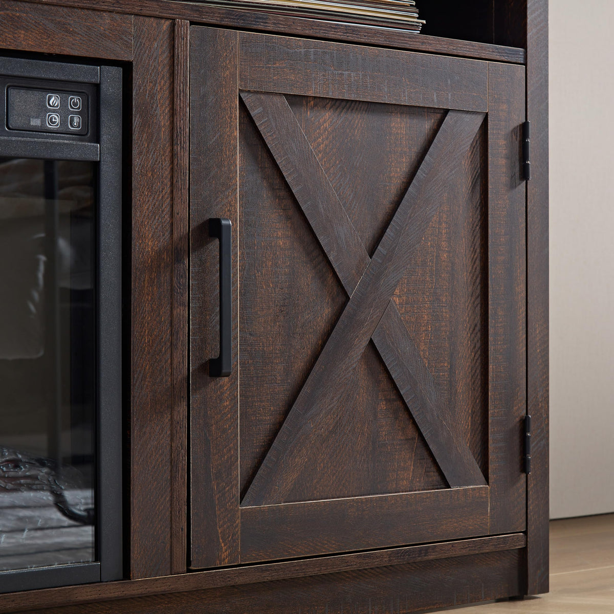 Farmhouse TV Media Stand with 18" Fireplace Insert, Espresso X16712