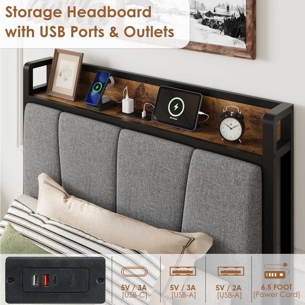 Gray Twin Size Bed Frame with 2 Drawers G870