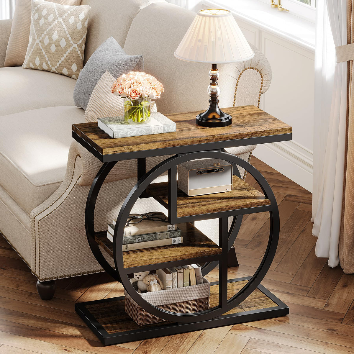 4-Tier Narrow Side Table with Storage Shelves M7473